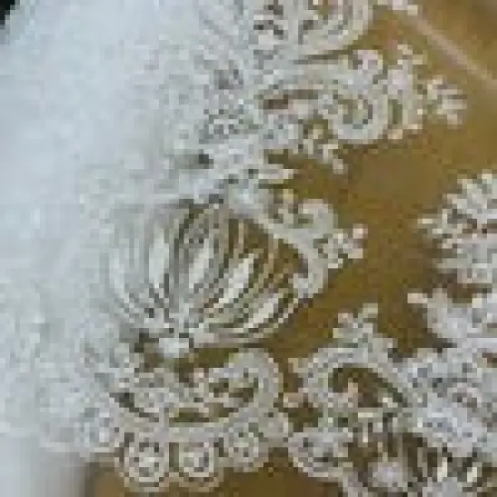 1 Yard Beaded Lace Fabric Embroidered on 100% Polyester Net Mesh, 53" Width, Premium Embroidery Lace Material White {3}