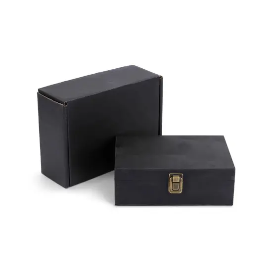 Makerflo Medium Pine Wood Memory Box with Black Felt Inside and Hinged with Clasp of Front, Keepsake Wooden Box Ideal for Craft and Personalization (Laser Engraving, Epoxy, UV DTF, and Vinyl) {1}