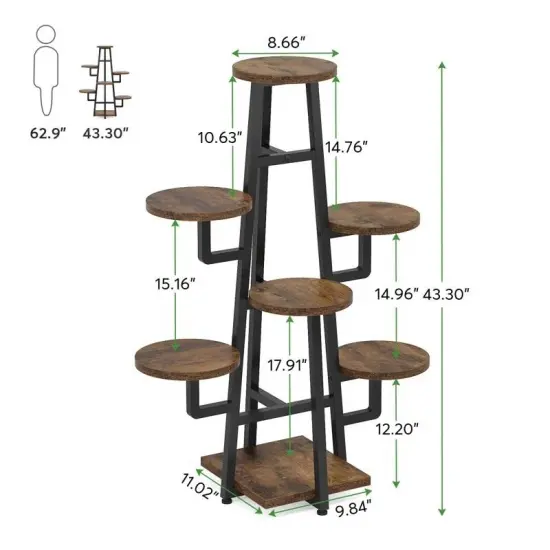 Metal and Wood 7-Tier Indoor Plant Stand with Scratch-Resistant Shelves Black {2}