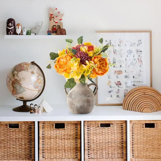 Peonies Artificial Flowers, Orange Silk Peonies Flowers Fake Peonies Bouquet for Autumn Spring Summer {5}