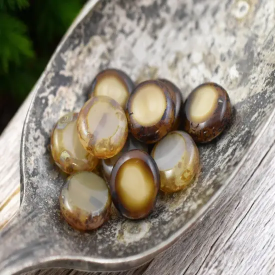 *15* 11mm Mixed Ivory Beige Opal Picasso Lentil Beads {2}