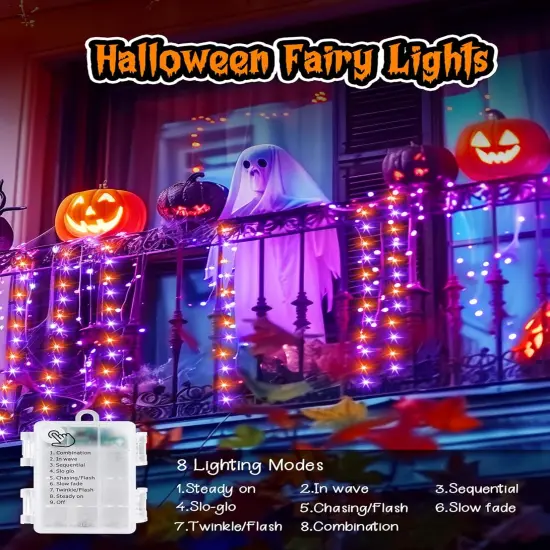 33Ft 100 LED Outdoor Halloween String Lights, Orange & Purple Fairy Lights {3}