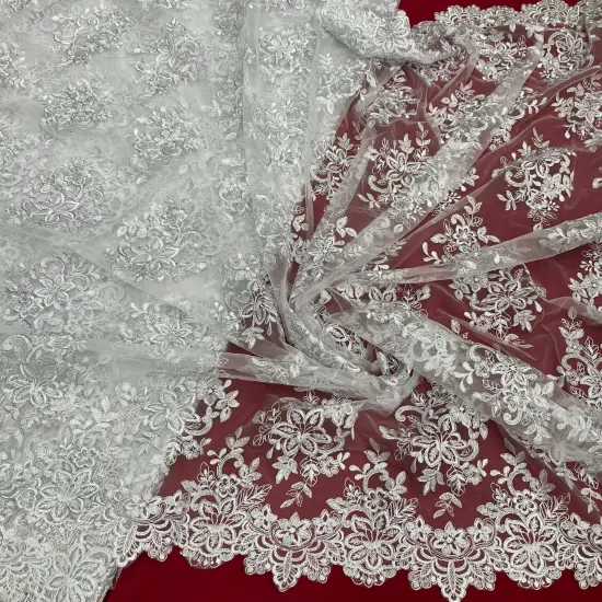 1 Yard Corded Bridal Lace Fabric Embroidered Elegant Mesh Dress 54" Width Ivory {4}