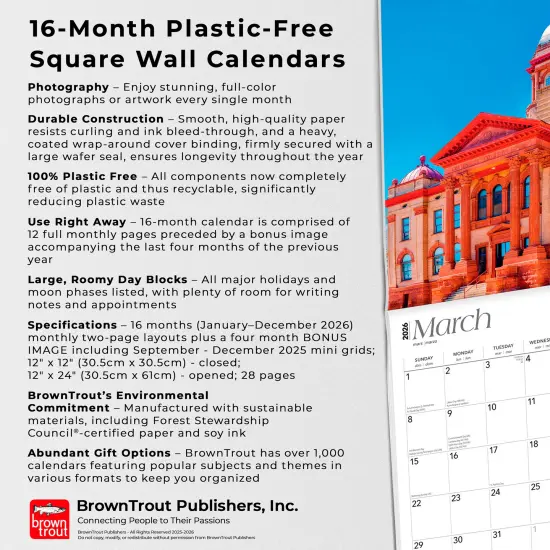 Land of 10 000 Lakes | Minnesota Places | 2026 12 x 24 Inch (Hanging) Monthly Square Wall Calendar | Plastic-Free {6}