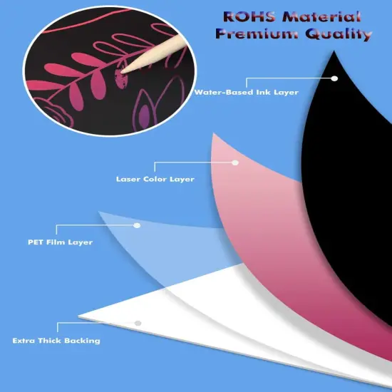 Scratch Paper Art 7.5&rdquo; x 5.5&rdquo; 52 Pieces for Kids Rainbow Color Scratch Off {4}