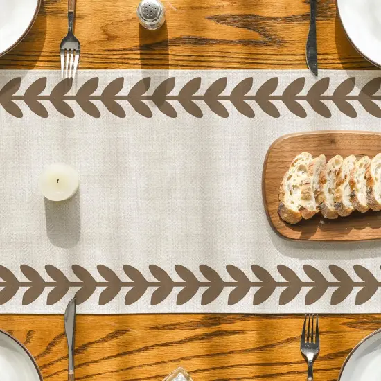 Beige Brown Willow Leaf Table Runner 13x72 Inch {3}