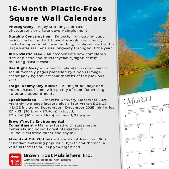 Kentucky Wild & Scenic | 2026 12 x 24 Inch (Hanging) Monthly Square Wall Calendar | Plastic-Free {6}