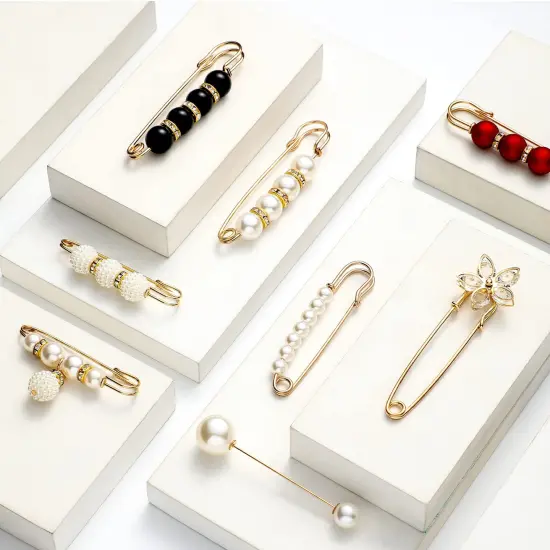 15 Pieces Sweater Clips for Cardigans Heavy Duty Safety Pins Fancy Safety Pins Faux Pearl Brooch Pin Dress Clip Hat Shawl Clips Decorative Pins for Cardigans Women Girls Dressing Cloth Accessories {2}