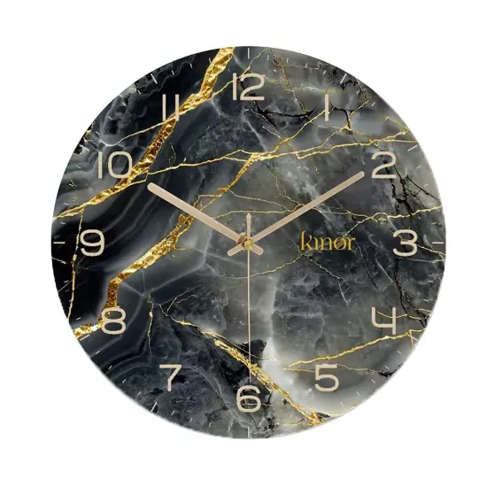 Glass Wall Clock Black Marble {1}