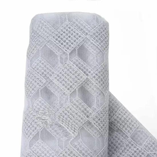 54" x 4 yards Silver White Checkered Polyester Fabric Bolt Craft Sewing Wedding {1}