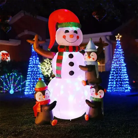 6ft Christmas Inflatable Snowman & Penguins Lighted Christmas Blowup Yard Dec {1}