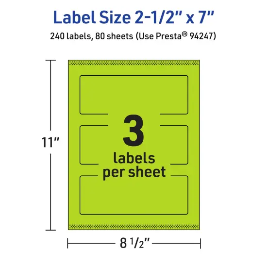 Avery Bright Green Paper Labels, 2.5" x 7" Rectangle {5}