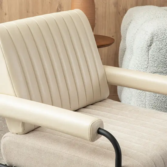 29.5"W Leatherette and Fabric Combination Armchair With Padded Arms Set of 2-Beige {4}