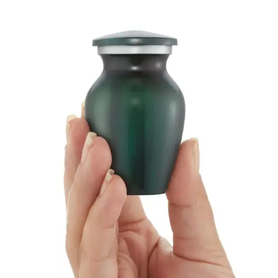 Small Mini Keepsake Cremation Urn for Human Ashes, Green with Velvet Case {3}