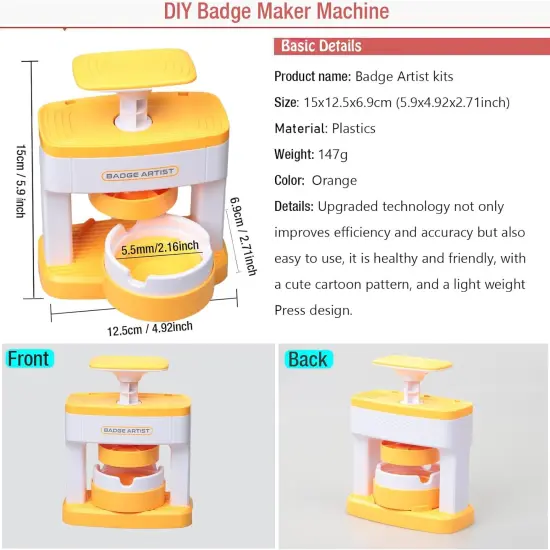 Badge Maker for Kids, 55 mm (2.16 inch) DIY Pin Button Maker Press Machine Badge Punch Kit {2}