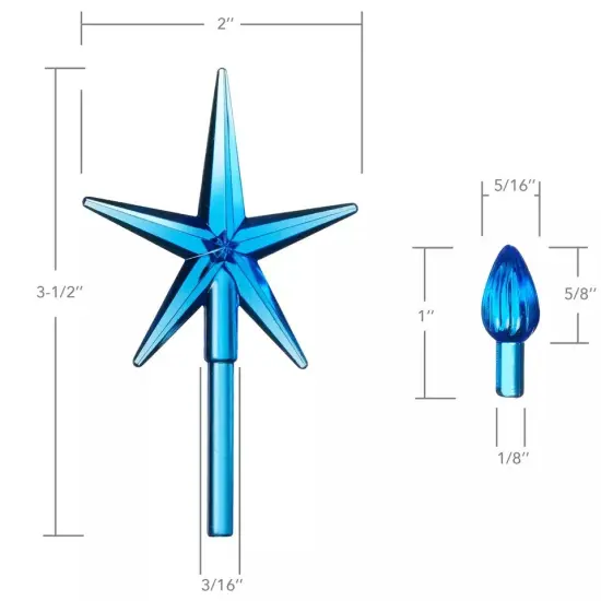 108 Replacement Blue Ceramic Christmas Tree Twist Light Bulbs, 3 Star Toppers {2}