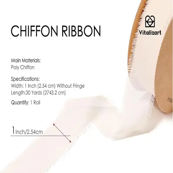 1" x 30 Yd Chiffon Ribbon Light Nude Silk Like Handmade Fringe Fabric Ribbons for Wedding Invitations Bridal Bouquets Party Decoration Gift Wrapping Bow Making {2}
