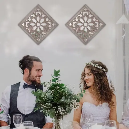 2pcs Set Square Mandala Cutout Wall Mirror Decor {4}