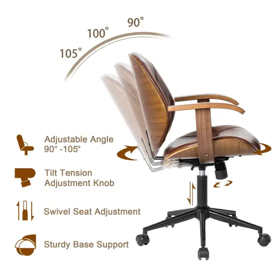 Modern Ergonomic Faux Leather Gaslift Adjustable Swivel Office Task Chair Russet {6}
