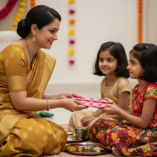 Navratri Kanya Pujan Gift Hamper Kanjak Gifts Religious Varalakshmi Vratham Teej Karva Chauth Housewarming Sankranti Wedding Return Gifts - Fabric Envelopes Bindi Pack Haldi Kumkum Packet {4}