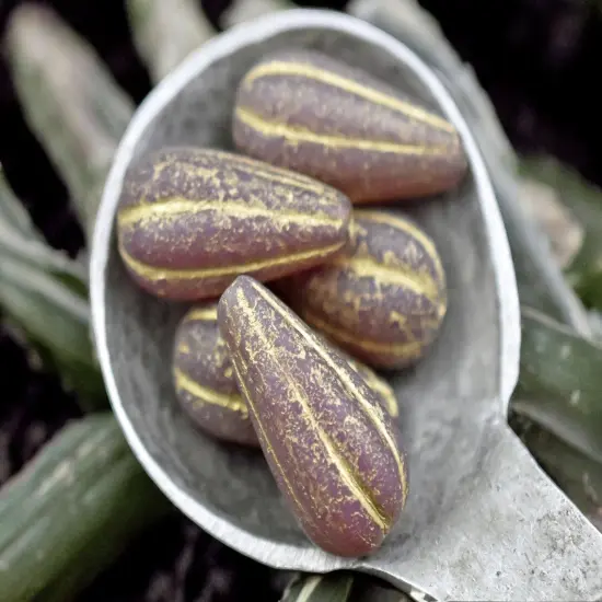 *6* 22x11mm Gold Washed Matte Dusty Rose Pink Melon Drop Beads {1}