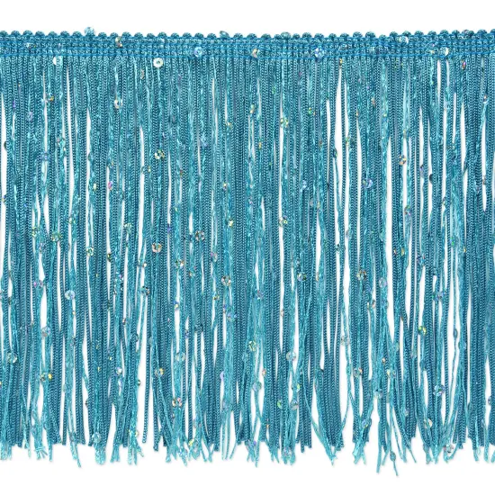 5 Yards of 6" Starlight Hologram Sequin Chainette Fringe Trim | 5 yard cut Turquoise {1}