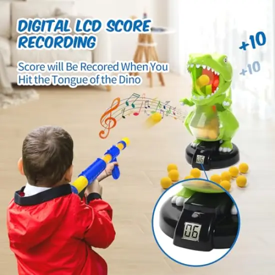 Dinosaur Shooting Toys for Boys 5 6 7 8 9 Years Old, Electronic Kids Target Games w/ Air Pump Gun, LCD Score Record, Sound, 24 Foam Balls, Birthday Party Favor,Christmas Gifts for Toddlers {1}