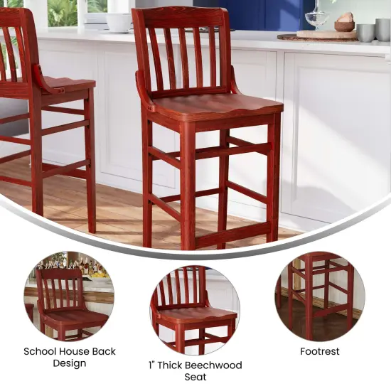 Emma and Oliver School House Back Wooden Restaurant Dining Barstool Mahogany {3}