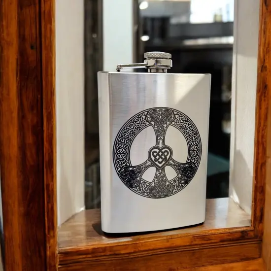 8oz Celtic Love and Peace Stainless Steel Flask {3}