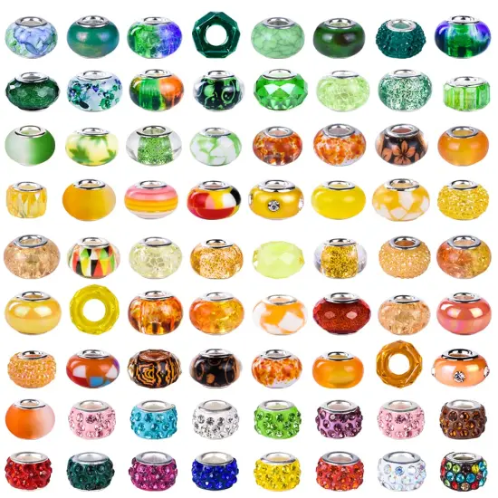 Aipridy Assortment European Large Hole Beads Spacer Beads Rhinestone Craft Beads for DIY Charms Bracelet Jewelry Making (Green-Orange-Lemon) {5}