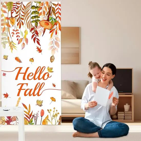 Hello Fall Door Cover Decorations Hello Autumn Door Banner Background {5}