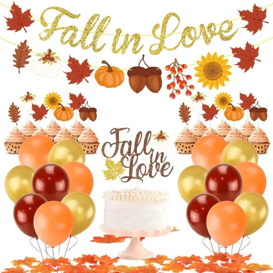 Autumn Bridal Shower Party Decorations, Fall in Love Banner Autumn Little Pumpkin {1}