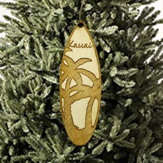 Ornament - Kauai Palm Tree Surfboard - Raw Wood Maple {4}