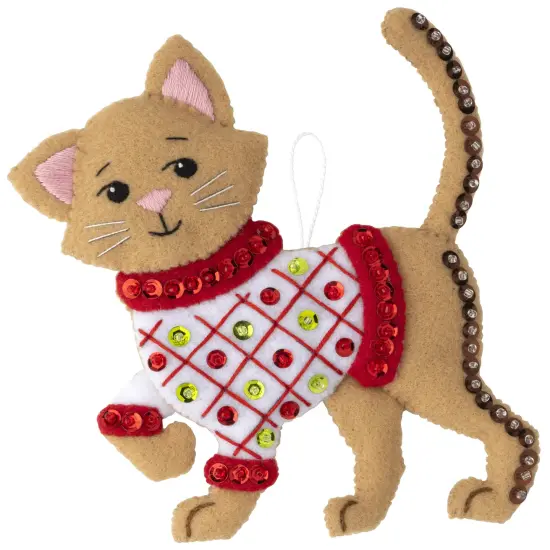 Bucilla Felt Ornaments Applique Kit Set Of 6-Cats In Ugly Sweaters {5}