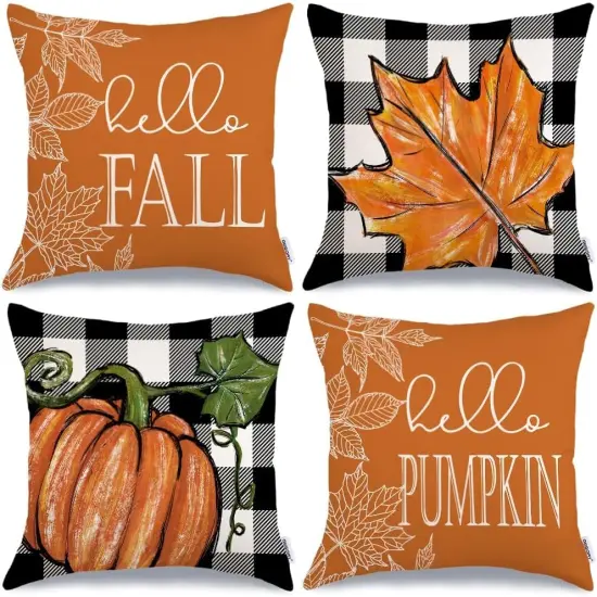 Set of 4 Fall Pillow Covers - 18x18 (Orange) {1}