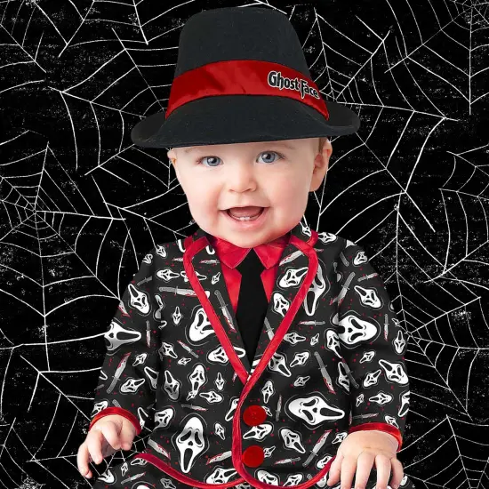 Eye Catching Toddler Ghost Face Party Suit Costume with Hat and Diaper Snaps {1}