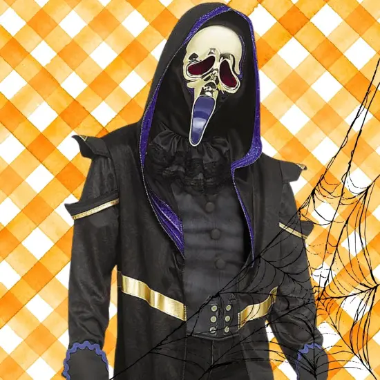 Kids Masquerade Ghost Costume with Gold Mask and Hooded Coat {5}