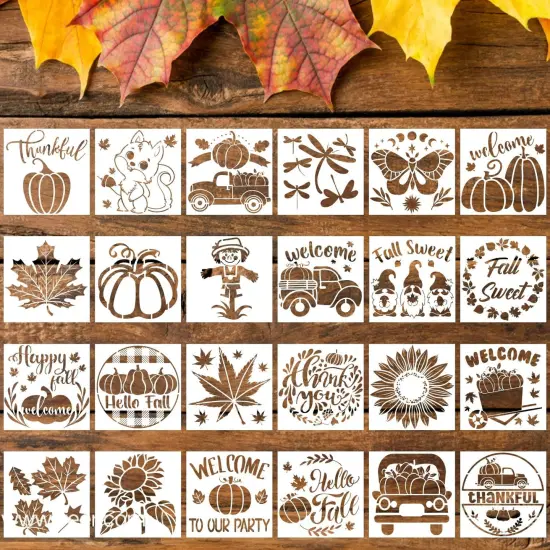 24pcs Fall Reusable Stencils - 3x3 Inch {1}