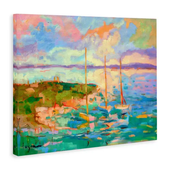 Stupell Industries Vivid Abstract Coast with Boats Canvas By Dorothy Fagan {3}