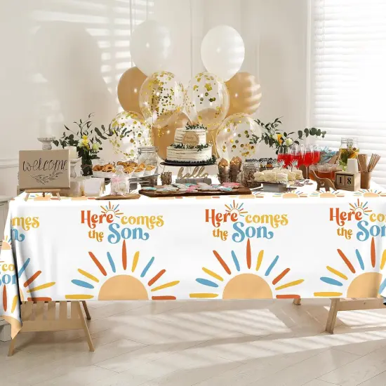 3Pcs Here Comes The Son Baby Shower Tablecloths {3}