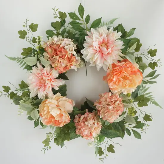 Summer Floral Wreath for Front Door, 20 Inch Artificial Wreath with Peony, Dahlia, and Hydrangea Flowers, Floral Wreath for Window, Porch, and Wall Decor, Year-Round Home Decoration {1}