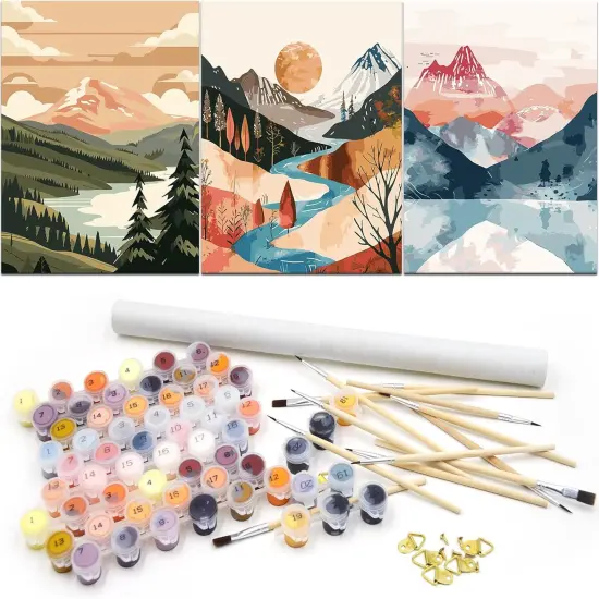 3 Pack Paint By Numbers Kit for Adults - Landscape Adult Beginner Diy Acrylic Pigment Canvas Easy Paint By Numbers - Suitable for Home Space Wall Decoration - 12x16 Inch Arts and Crafts for Adults {1}