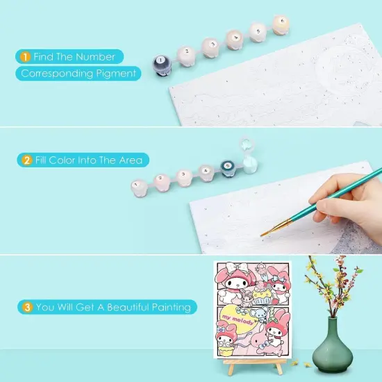 Paint by Numbers Kit for Adults Framed Canvas, 4 Pack with Wooden Easel,Paint by Numbers for Kids Ages 8-12, Cartoon DIY Acrylic Landscape Oil Painting Arts Crafts, 9.45x11.8inch {5}