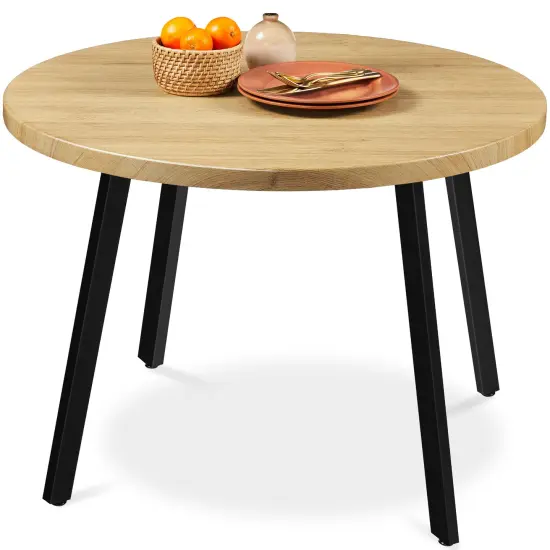 Best Choice Products 35.5in Mid-Century Modern Round Dining Table w/ Steel Legs, Adjustable Feet Natural {1}