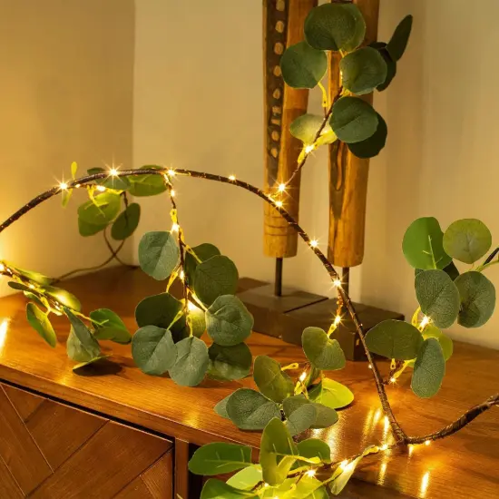 Lighted Eucalyptus Garland Battery Operated with Timer &ndash; 6.56Ft 96 LED Artificial {3}