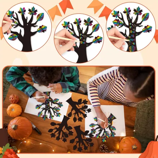 Fall Trees Scratch Cards - 48pcs Thankful Leaves Trees {2}