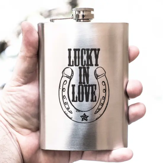 8oz Lucky in Love - Horseshoe Stainless Steel Flask {2}