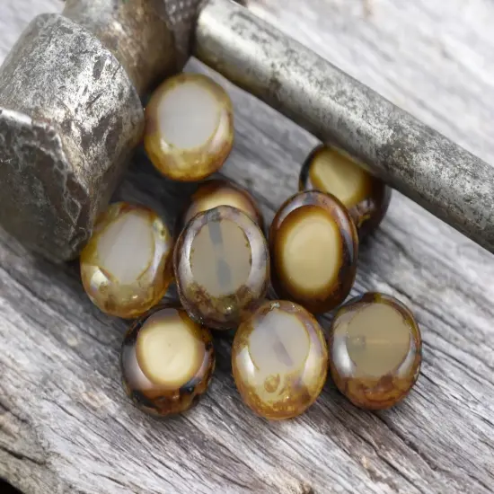 *15* 11mm Mixed Ivory Beige Opal Picasso Lentil Beads {3}