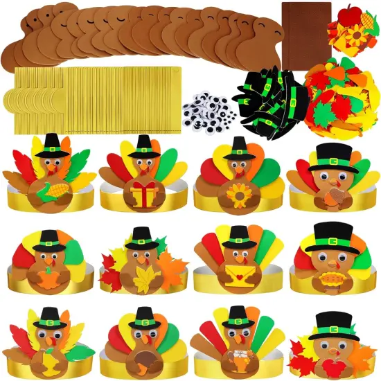 24 Sets Thanksgiving Turkey Headbands Fall Craft Kits {1}