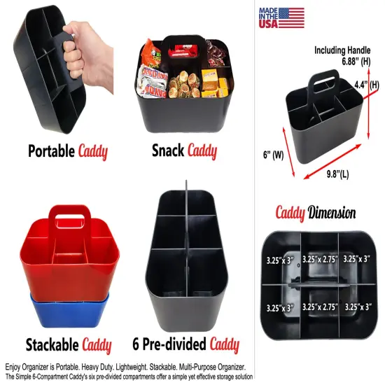 Enjoy Organizer | 6 Small Stackable and Portable Simple 6-Compartment Art Caddy - Made In USA {2}